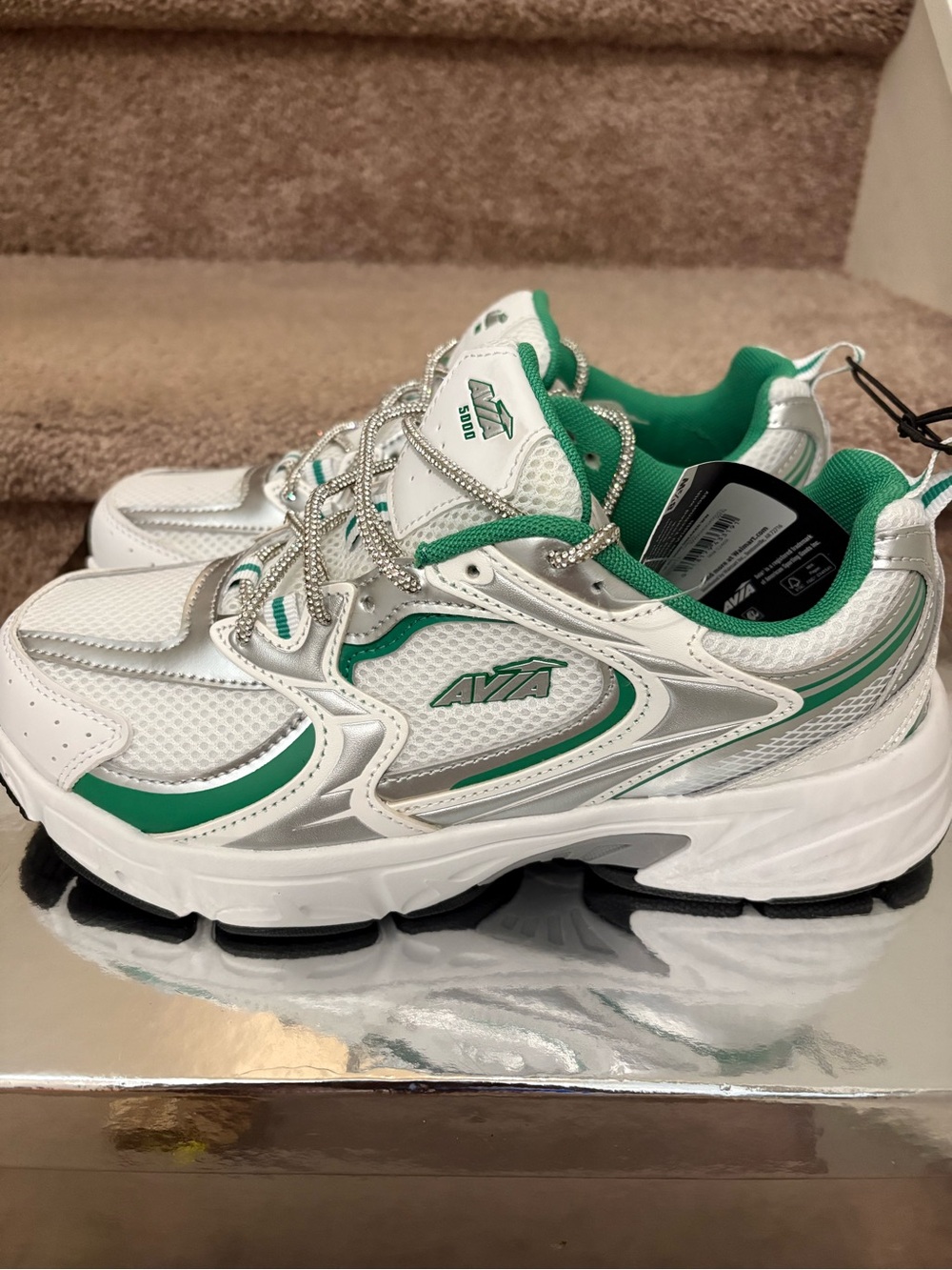 Avia White and Green Women's Athletic Sneakers